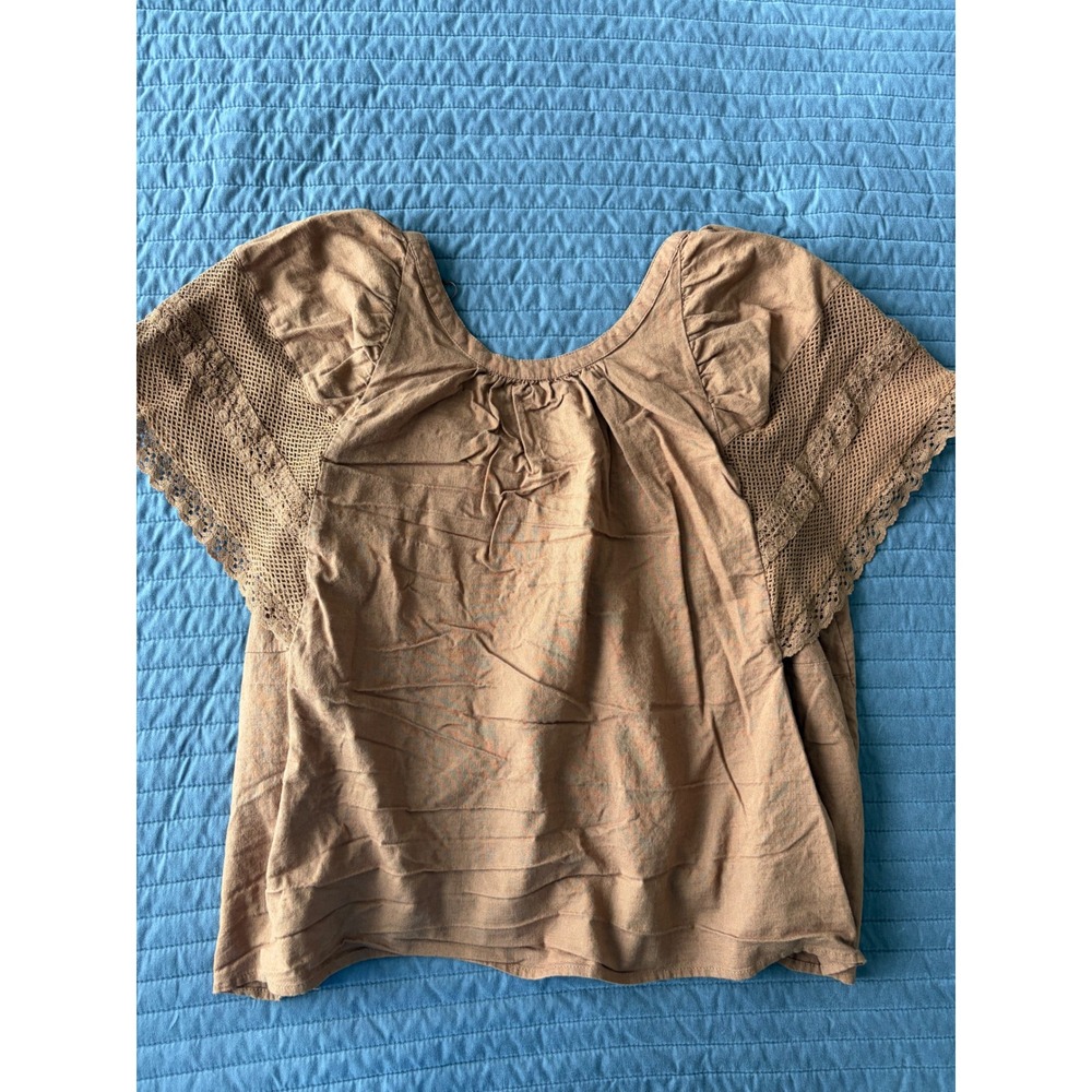 Old Navy Womens XL Rust Brown Cotton Crochet Lace Flutter Sleeve Boho Blouse Top - Picture 2 of 8